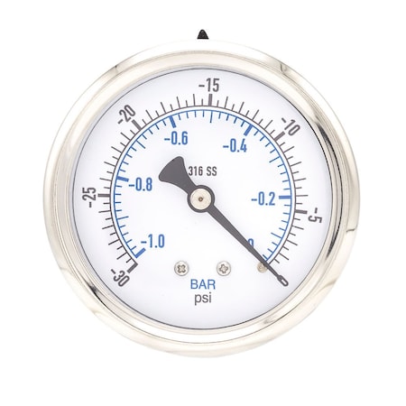 Pic Gauges 2 1/2 in Dial, 1/4 in NPT Male Center Back Location, Stainless Steel Case Material PRO-302D-254A-01